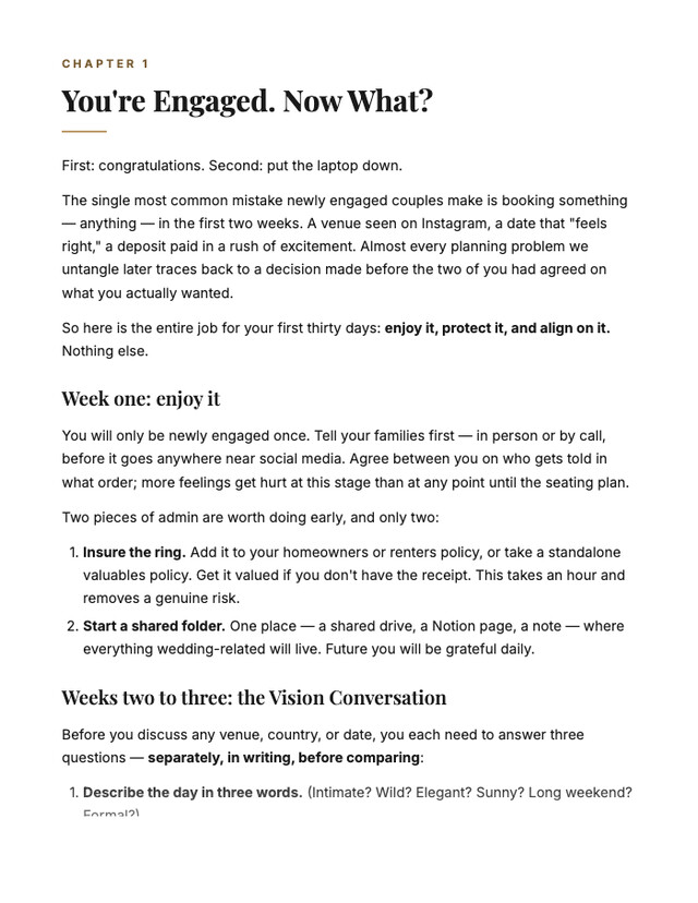 Chapter 1 opening page — You’re Engaged. Now What?